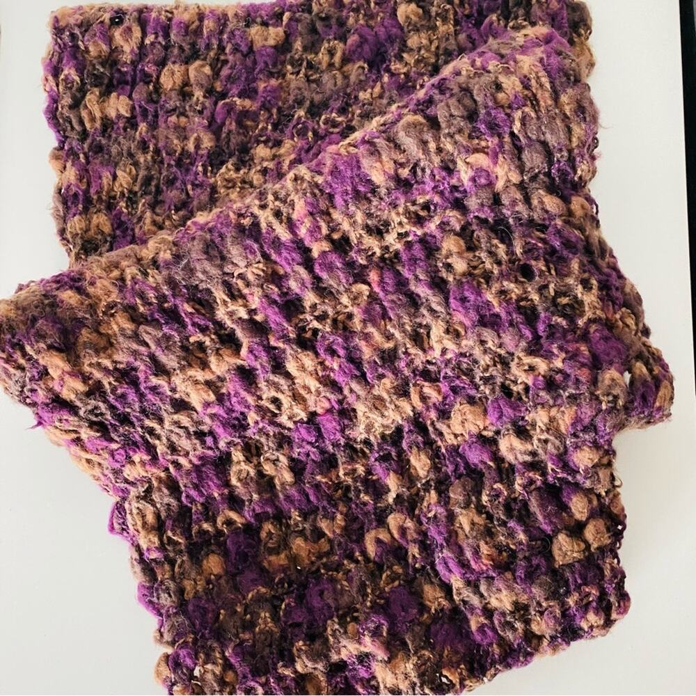 NEW NORDSTROM Purple Brown Open Chunky Knit Woven Classic Infinity Scarf Wrap - Picture 5 of 7